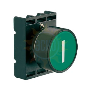 8 LP2T B1113 Толкатель кнопки в пластиковом корпусе, утапливаемый, без фиксации, (с крепежным основанием ..AU120), цвет зеленый, с символом "I"