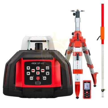 Комплект: ротационный нивелир RGK SP-612 + элевационный штатив RGK SH-170 + рейка RGK LR-2 + дальномер RGK DL100