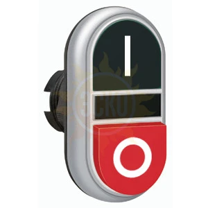 LPCB7222 Двойная кнопка нажатия, 1 выступ. и 1 плоская кнопка с пружинным возвратом, цвет черный/красный, символы I-O