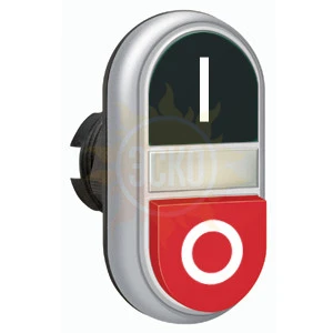 LPCBL7122 Двойная кнопка нажатия с белой подстветкой, цвет черный/красный, символ "I-O"