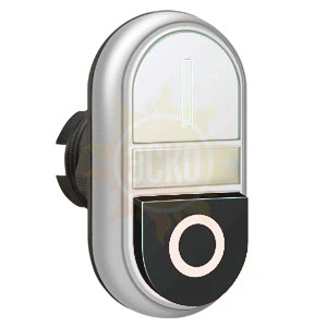 LPCBL7124 Двойная кнопка нажатия с белой подстветкой, цвет белый/черный, символ "I-O"