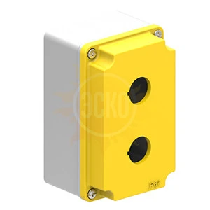 LPZM2A5 в металлическом корпусе корпус для пультов управления для 2 кнопок d=22 мм, желтый, 80х130х73 мм