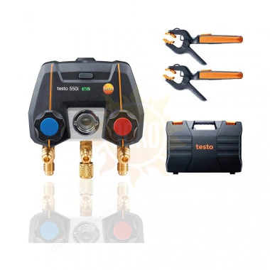 testo 550i комплект 1 в кейсе — цифровой манометрический коллектор, управляемый через приложение, с беспроводными зондами-зажимами для труб (NTC)