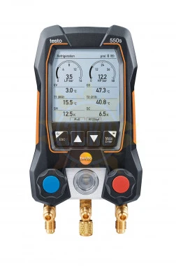 testo 557s комплект 2 в кейсе с шлангами — умный цифровой манометрический коллектор, смарт-зонды вакуума и температуры и набор из четырёх заправочных шлангов
